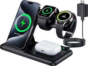 Wireless Charger for iPhone and Samsung Multiple Devices, Portable Apple Charging Station for iPhone 15/14/13/12/11/Pro/Max/Plus, for Apple Watch Charger iWatch and Galaxy Watch, for AirPods 3/2/Pro