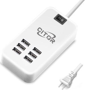 Multi USB Charger, 6 Port USB Charging Station for Multiple Devices, Phone, Tablet, Power Strip with ON/Off Switch (White)