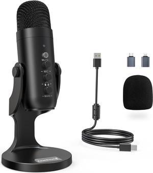 USB Microphone,Condenser Computer PC Mic,Plug&Play Gaming Microphones for PS 4&5.Headphone Output&Volume Control,Mic Gain Control,Mute Button Vocal,YouTube Podcast on Mac&Windows(Black)
