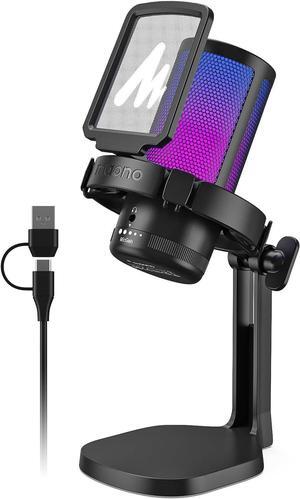 USB Gaming Microphone for PC, Noise Cancellation Condenser Mic with RGB Lights, Mute, Gain for Streaming, Recording, Podcast, Chat, Twitch, YouTube, Discord, Computer, PS5, PS4, GamerWave