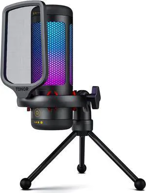 Gaming Mic, USB Microphone for PC Computer, Cardioid Condenser Mic with Adjustable RGB Modes & Brightness, Quick Mute, Gain Control, for Streaming, Podcasting, Recording, PS4/5 Desktop Mic TC310