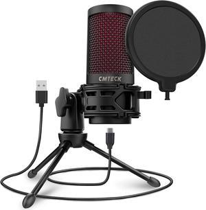 CMTECK USB Microphone, Podcast Microphone with Pop Filter & Mute Button, Compatible Desktop Computer and Laptop