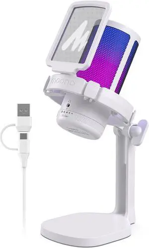 Gaming Microphone for PC with Noise Cancellation, USB Condenser Mic for Computer, Mac, Laptop, PS5, Streaming, Podcast, Twitch, YouTube, Discord, GamerWave DGM20 White