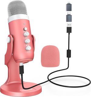 USB Microphone,Condenser Computer Mic,Plug&Play Gaming Microphones for PS 4&5.Headphone Output&Volume Control,Mic Gain Control,Mute Button,YouTube Podcast on Mac&Windows Pearlescent Pink