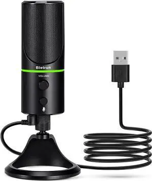 USB Microphone, Computer Condenser Gaming Mic for Desktop/Laptop/PS4/5, Headphone Jack, Volume Control, Plug & Play, for Podcast, Streaming, Studio Recording