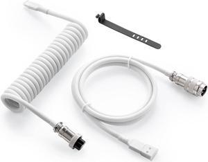 Pro Custom Coiled USB C Cable for Gaming Keyboard, Double-Sleeved Mechanical Keyboard Cable with Detachable Metal Aviator, 1.5M USB-C to USB-A, White Color