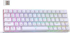 T63 60% Wireless Mechanical Gaming Keyboard | Bluetooth/2.4G/Wired Keyboard | RGB Backlit Compact 63 Keys Mini Office Keyboard | with Red Switch | for Windows Laptop PC Gamer Typist-White