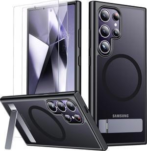 Magnetic for Samsung Galaxy S24 Ultra Case, [3 Stand Ways][ Military Grade Drop Protection] with Invisible Stand Translucent Matte Case for Samsung S24 Ultra 6.8",Black