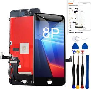 for iPhone 8 Plus Screen Replacement 5.5 Inch Frame Assembly LCD Display 3D Touch Screen Digitizer with Repair Tools Kit for A1864, A1897, A1898 with Tempered Glass Screen Protector (Black)