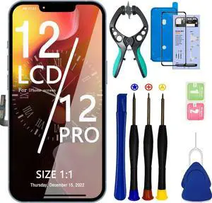 for iPhone 12/12 Pro Screen Replacement Kit 6.1 inch Full HD LCD Display 3D Touch Screen Digitizer Full Assembly + Repair Tools + Screen Protector