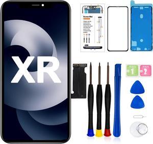for iPhone XR Screen Replacement 6.1 inch Frame Full Assembly LCD Display 3D Touch Screen Digitizer with Repair Tools Kit for A1984/A2105/A2106/A2108 with Adhesive and Tempered Glass