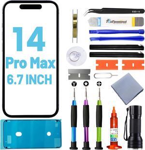for iPhone 14 Pro Max Screen Replacement, Glass Replacement for iPhone 14 Pro Max 6.7 inch, Screen Repair Kit with Waterproof Adhesive(NO OLED & Touch Digitizer)