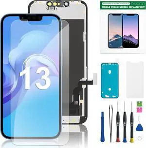 for iPhone 13 Screen Replacement Kit - Full HD LCD 6.1'' Display and 3D Touch Digitizer Assembly with Repair Tools, Screen Protector, and True Tone Compatibility A2482, A2631, A2634, A2635, A2633