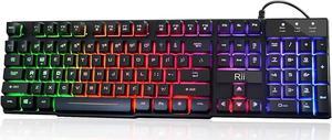 Rii RK100+ Multiple Color Rainbow LED Backlit Large Size USB Wired Mechanical Feeling Multimedia PC Gaming Keyboard,Office Keyboard for Working or Primer Gaming,Office Device