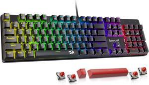 Mechanical Gaming Keyboard, Wired Mechanical Keyboard with 11 Programmable Backlit Modes, Hot-Swappable Red Switch, Anti-Ghosting, Double-Shot PBT Keycaps, Light Up Keyboard for PC Mac
