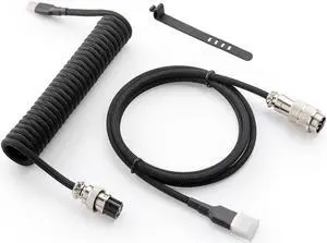 Pro Custom Coiled USB C Cable for Gaming Keyboard, Double-Sleeved Mechanical Keyboard Cable with Detachable Metal Aviator, 1.5M USB-C to USB-A, Classic Black Color