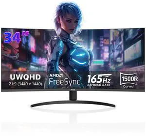 GPVHOSO 34 Inch 4K Curved Gaming Monitor, (3440x1440) 165Hz VA Panel Ultrawide Computer Monitor, HDR400, 1500R, FreeSync HDMI/DP and Built-In Speaker VESA 100 x 100mm