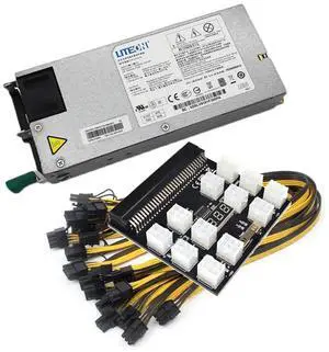 1200W Platinum Power Supply Kit Server PSU With Breakout Board and 12pcs PCIe 6Pin to 6+2Pin Cable