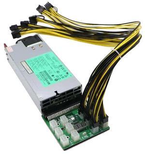 1200W Mining Server Power Supply Kit,1200Watt PSU, 12Ports Breakout Board, 12pcs PCIe 6Pin to 6+2Pin Cables