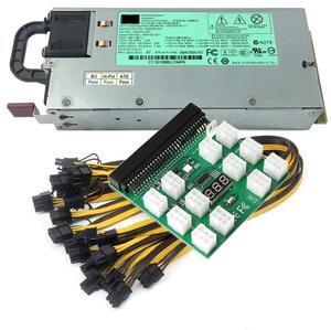 1200W GPU Mining Power Supply Server PSU 490594-001 438203-001 498152-001 HSTNS-PL11 Breakout Board  PCIe 6Pin to 6+2Pin Cables