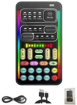 Voice Changer Handheld Sound Card 16 Sound Effects for Microphone Live Sound