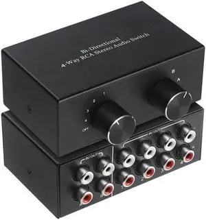 4-Port Stereo Switcher Two-Way RCA Switching Splitter Sharing