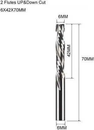 10Pcs 6x42mm UP And DOWN Cut Two Flutes Spiral Carbide Mill Tool Cutters for CNC Router Compression Wood End Mill Cutter