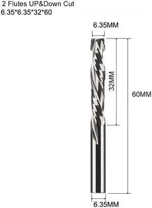 10Psc 6.35x32mm UP And DOWN Cut Two Flutes Spiral Carbide Mill Tool Cutters for CNC Router Compression Wood End Mill Cutter