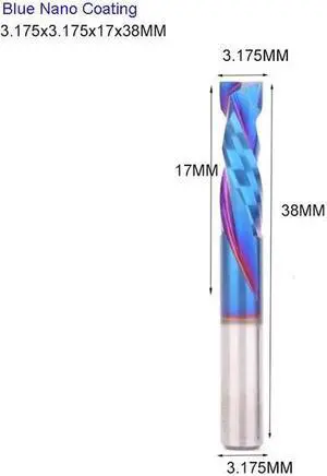10Pcs 3.175x17mm Blue UP And DOWN Cut Two Flutes Spiral Carbide Mill Tool Cutters for CNC Router Compression Wood End Mill Cutter