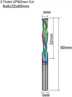 10Pcs 6x32mm UP And DOWN Cut 2 Flutes Colorful Coating Carbide Mill Tool Cutters for CNC Router Compression Wood End Mill