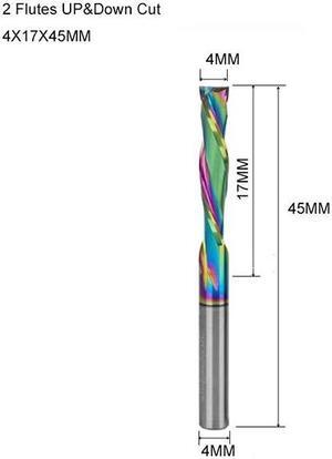 10Pcs 4x17mm UP And DOWN Cut 2 Flutes Colorful Coating Carbide Mill Tool Cutters for CNC Router Compression Wood End Mill