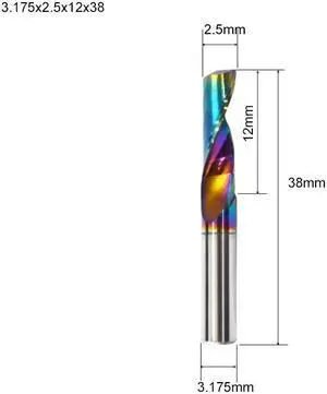 Flute for Aluminum Milling Cutter DLC Coated Colorful Aluminum Profile Composite Cutting Head Engraving Machine(10 pieces
(3.175X2.5X12mm