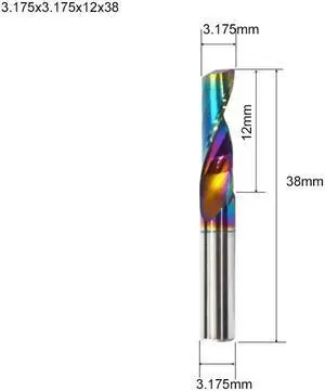 Flute for Aluminum Milling Cutter DLC Coated Colorful Aluminum Profile Composite Cutting Head Engraving Machine(10 pieces
(3.175X12x38mm