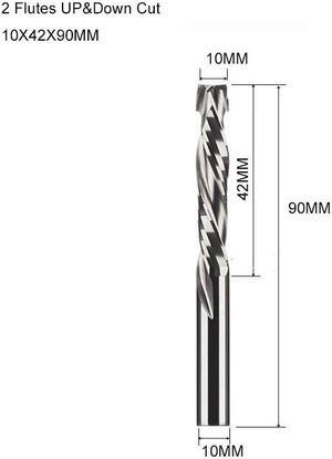Two Flutes UP And DOWN Cut Spiral Carbide Mill Cutters for Compression Wood PVC End Mill Cutter Bits(10X42X90MM