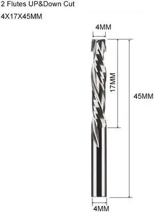 Two Flutes UP And DOWN Cut Spiral Carbide Mill Cutters for Compression Wood PVC End Mill Cutter Bits(4X17X45MM