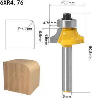 6mm Shank Corner Round Over Router Bit with BearingMilling Cutter for CNC Wood Woodworking Tungsten Carbide Tools(6xR4.76