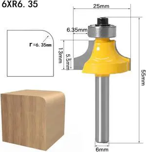 6mm Shank Corner Round Over Router Bit with BearingMilling Cutter for CNC Wood Woodworking Tungsten Carbide Tools(6xR6.35