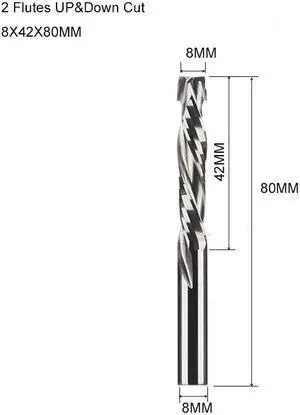 1 pieces 8X42X80MM Two Flutes UP And DOWN Cut Spiral Carbide Mill Cutters for Compression Wood PVC End Mill Cutter Bits