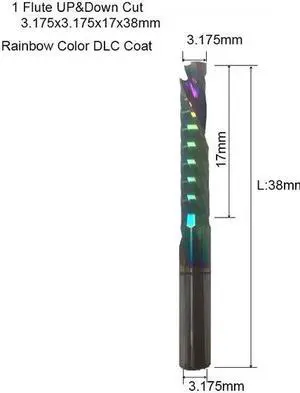 5 pieces 3.175X17 DLC One Flute UP DOWN Cut Spiral Carbide Mill Tool Cutters for Compression Wood End Mill Cutter Bits