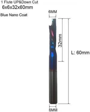 5 pieces 6X32 Blue Nano One Flute UP DOWN Cut Spiral Carbide Mill Tool Cutters for Compression Wood End Mill Cutter Bits