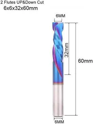 5Pcs 6x32mm Blue UP And DOWN Cut Two Flutes Spiral Carbide Mill Tool Cutters for CNC Router Compression Wood End Mill Cutter