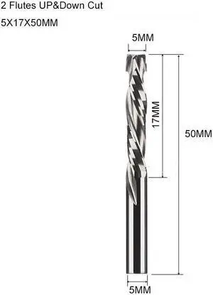 5Pcs 5x17mm UP And DOWN Cut Two Flutes Spiral Carbide Mill Tool Cutters for CNC Router Compression Wood End Mill Cutter