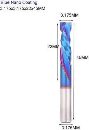 5Pcs 3.175x22mmBlue UP And DOWN Cut Two Flutes Spiral Carbide Mill Tool Cutters for CNC Router Compression Wood End Mill Cutter