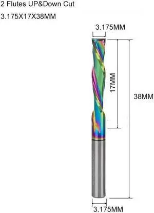 5Pcs 3.175x17mm DLC UP And DOWN Cut Two Flutes Spiral Carbide Mill Tool Cutters for CNC Router Compression Wood End Mill Cutter