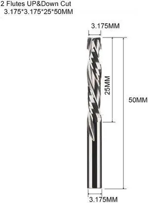1 pieces 3.175X25X50MTwo Flutes UP And DOWN Cut Spiral Carbide Mill Cutters for Compression Wood PVC End Mill Cutter Bits