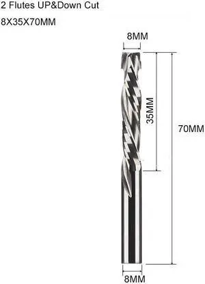 10 pieces 8X35X70MM Two Flutes UP And DOWN Cut Spiral Carbide Mill Cutters for Compression Wood PVC End Mill Cutter Bits