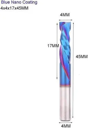 10 pieces 4X17X45MM BlueNano Two Flutes UP And DOWN Cut Spiral Carbide Mill Cutters for Compression Wood PVC End Mill Cutter Bits