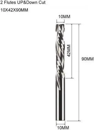 10 pieces 10X42X90MM Two Flutes UP And DOWN Cut Spiral Carbide Mill Cutters for Compression Wood PVC End Mill Cutter Bits