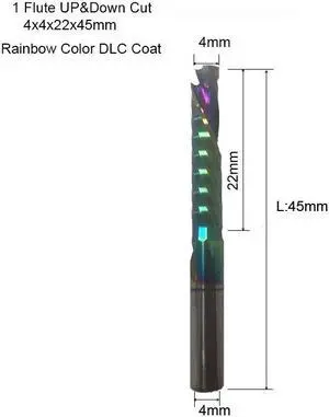 1Pcs 4X22X45mmRainbow 3A UP DOWN Compound Single Flute Spiral Carbide Mill Tool Cutters for Compression Wood End Mill Cutter