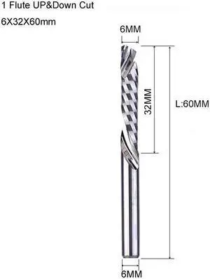 1Pcs 6X32X60mm 3A UP DOWN Compound Single Flute Spiral Carbide Mill Tool Cutters for Compression Wood End Mill Cutter